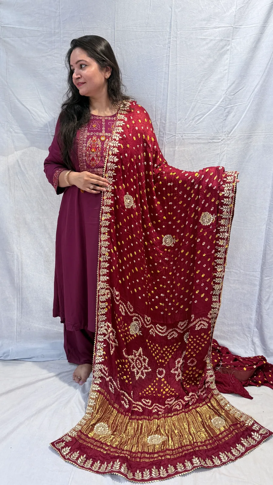 Modal Silk Saree with Cutdana Work Maroon